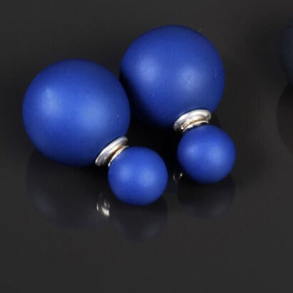 Double Ball Stud Earrings Minimalist Chic Double Sided Front Back E… - Picture 2 of 3